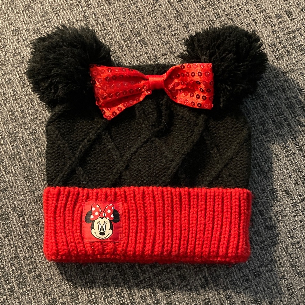 Disney Black and Red Minnie Mouse Beanie with Pom-Poms